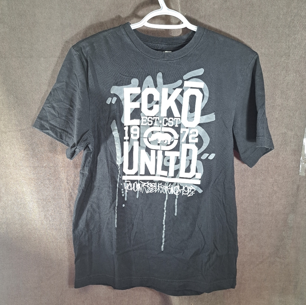 Ecko Unltd Graffiti Rhino Logo Black White Grey Graphic Tee VG M